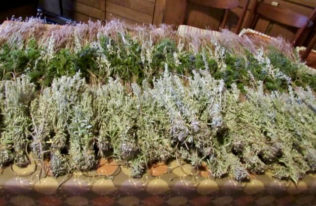 Sage bundles, Ceder and prairie grasses on table