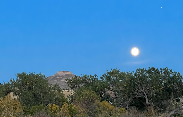 Harvest full moon rising over the eastern sky of Western Nebraska